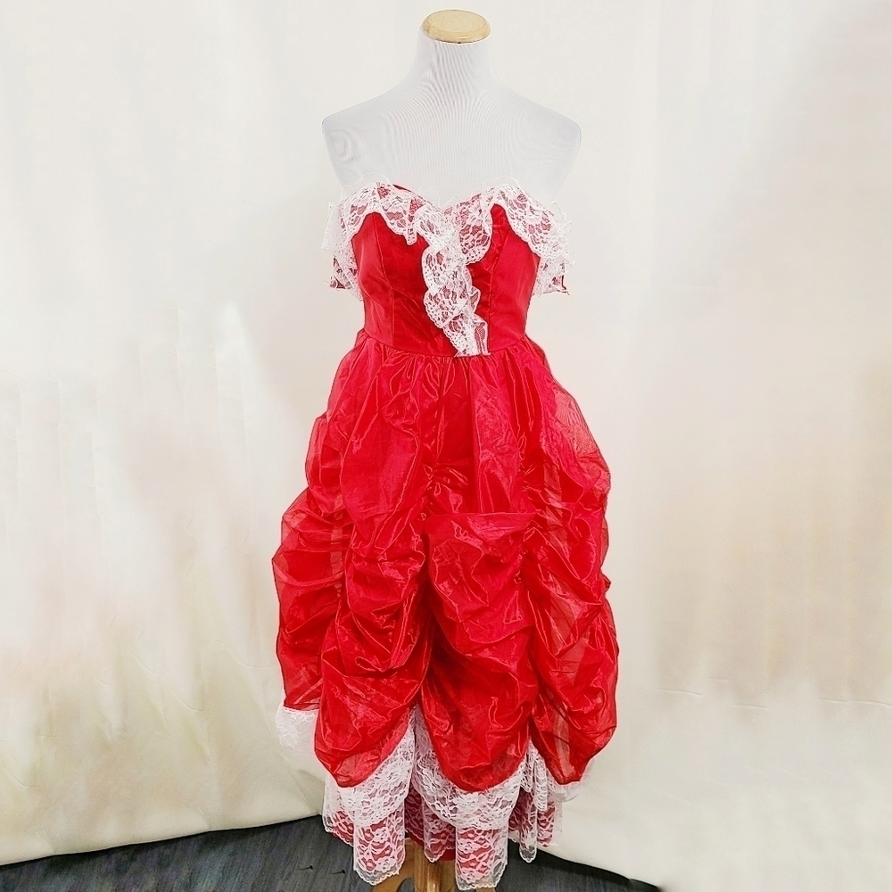 Vintage red lace southern belle prom dress